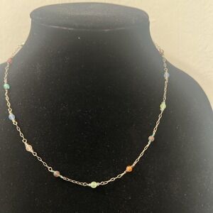 Holly Yashi 925 Sterling Silver Dainty Multicolored Crystal Bead Necklace 18"